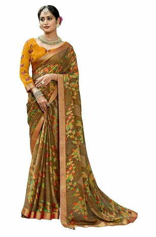 MGC Chiffon Tan colour saree with blouse piece SP778