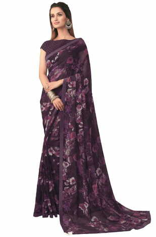 Georgette Purple Color Saree With Blouse Piece by MGC