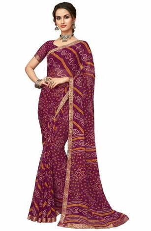 Chiffon Purple Color Saree With Blouse Piece by MGC