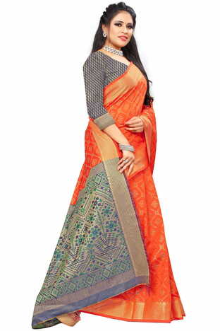 MGC Silk And  Jacquard Orange Color Saree SP60