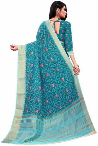 MGC Banarasi Linen Turquoise coloue sarees with blouse piece SP342