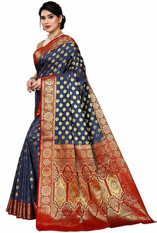 MGC Jacquard Silk Blue Colour Saree With Blouse Piece SP404