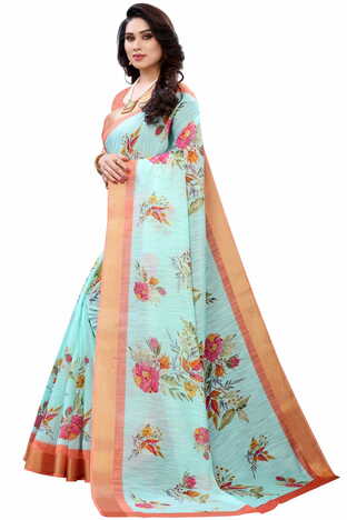 MGC Linen Pista Colour Saree With Blouse Piece Sp588