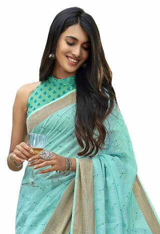 MGC Cotton Sky Blue colour saree with blouse piece SP796