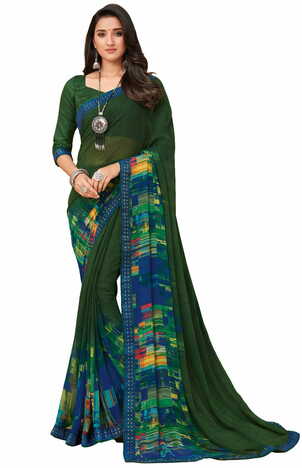 MGC Georgette Green colour saree with blouse piece SP909