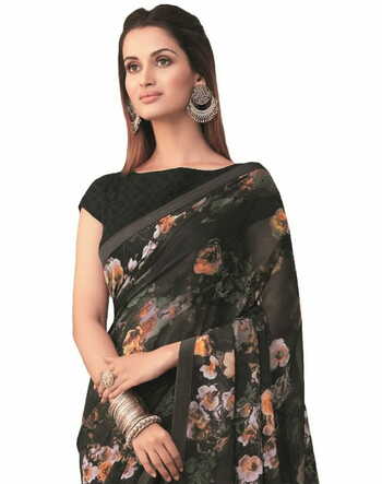 Georgette Black Color Saree With Blouse Piece by MGC