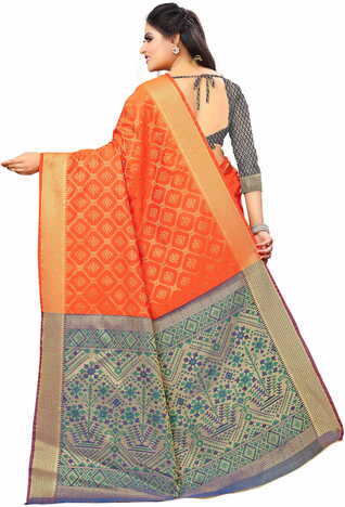 MGC Silk And  Jacquard Orange Color Saree SP60