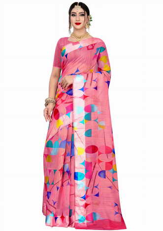 MGC Linen Multi Colour saree with blouse Piece  SP257