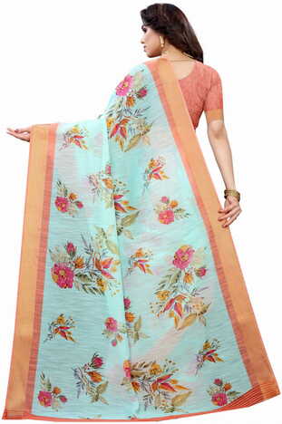 MGC Linen Pista Colour Saree With Blouse Piece Sp588