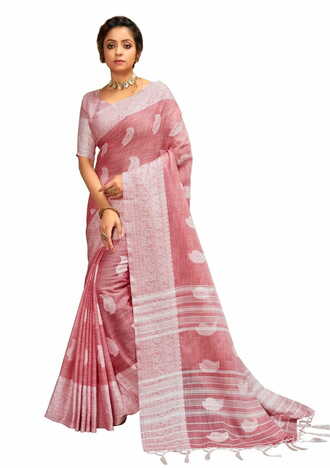 MGC Cotton Linen With Resham Work Bright Pink Colour Saree With Blouse Piece Sp606