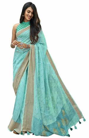 MGC Cotton Sky Blue colour saree with blouse piece SP796