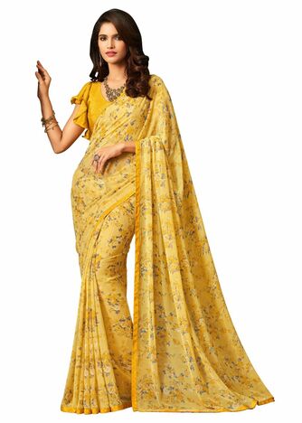 MGC Georgette Yellow colour saree with blouse piece SP860