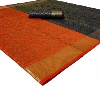 MGC Silk And  Jacquard Orange Color Saree SP60