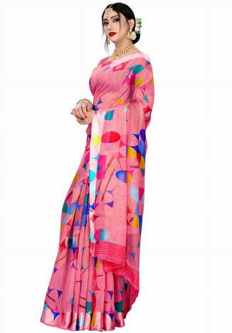 MGC Linen Multi Colour saree with blouse Piece  SP257