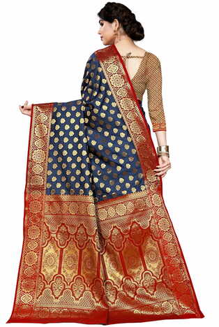 MGC Jacquard Silk Blue Colour Saree With Blouse Piece SP404