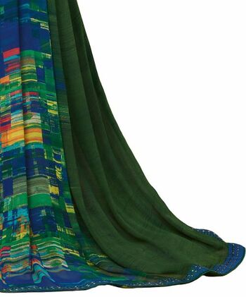 MGC Georgette Green colour saree with blouse piece SP909