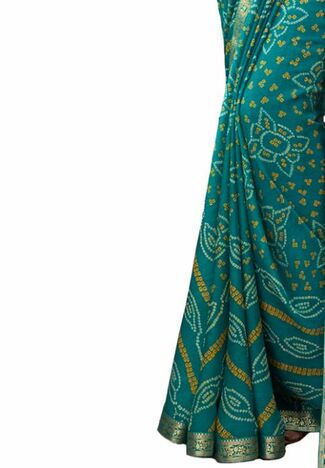 Chiffon Turquoise Color Saree With Blouse Piece by MGC