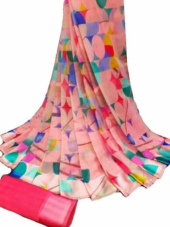 MGC Linen Multi Colour saree with blouse Piece  SP257