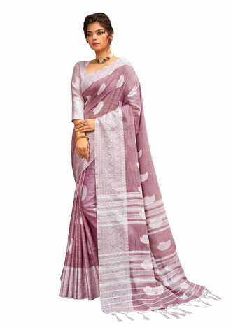 MGC Cotton Linen With Resham Work Bubbelgum Colour Saree With Blouse Piece Sp609