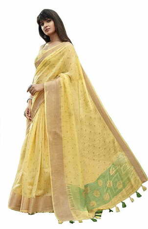 MGC Cotton Yellow  colour saree with blouse piece SP797