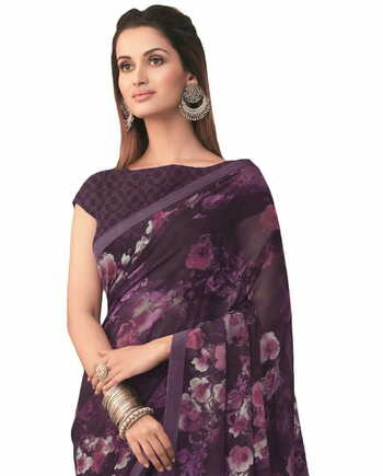 Georgette Purple Color Saree With Blouse Piece by MGC