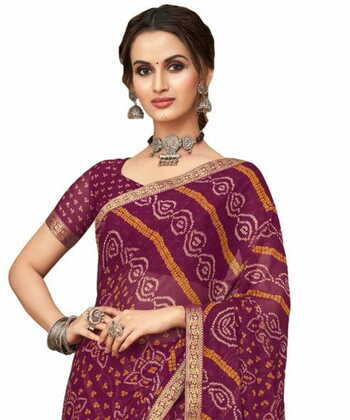 Chiffon Purple Color Saree With Blouse Piece by MGC