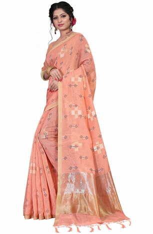 MGC Linen Peach Color Saree SP59