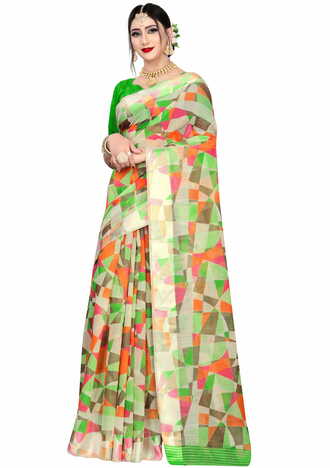 MGC Linen Multi Colour saree with blouse Piece  SP258