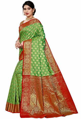 MGC Jacquard Silk Green Colour Saree With Blouse Piece SP405