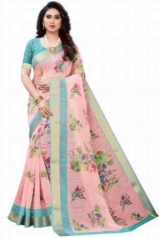 MGC Linen Peach Colour Saree With Blouse Piece Sp589