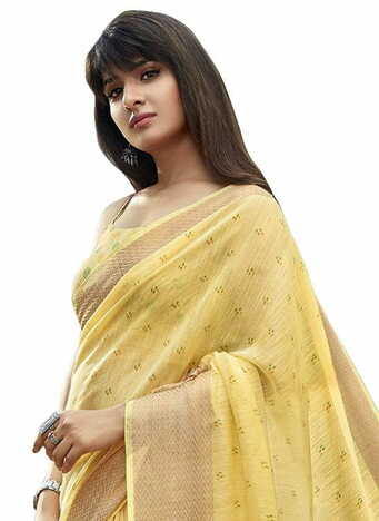 MGC Cotton Yellow  colour saree with blouse piece SP797