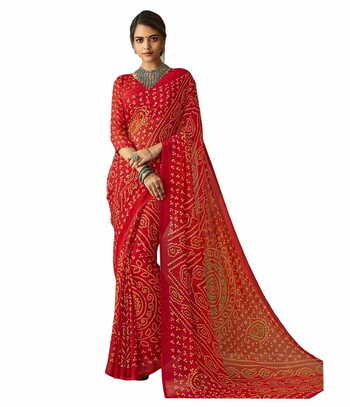 MGC Chiffon Red colour saree with blouse piece SP861