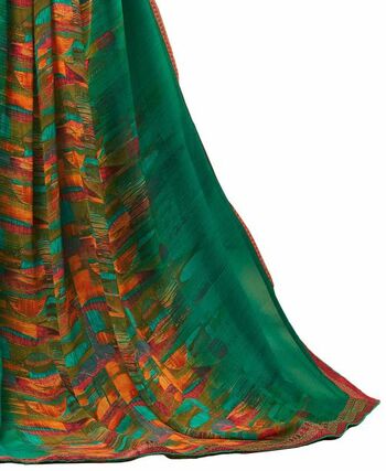 MGC Georgette Green colour saree with blouse piece SP910