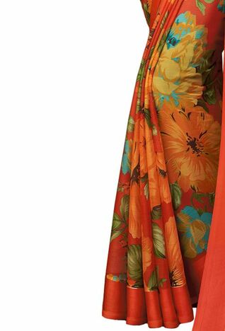 MGC Chiffon Orange colour saree with blouse piece SP973