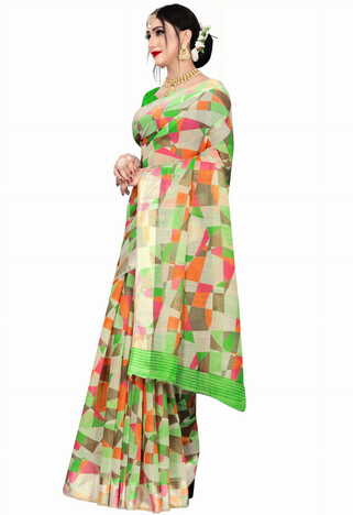 MGC Linen Multi Colour saree with blouse Piece  SP258