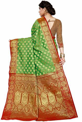 MGC Jacquard Silk Green Colour Saree With Blouse Piece SP405