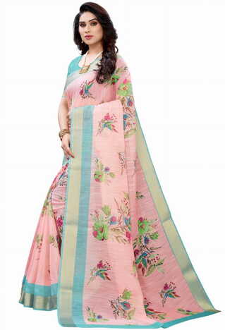 MGC Linen Peach Colour Saree With Blouse Piece Sp589