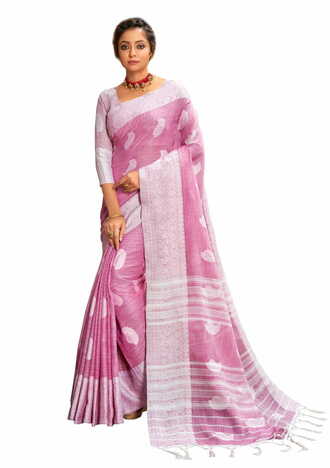 MGC Cotton Linen With Resham Work Pink Colour Saree With Blouse Piece Sp611