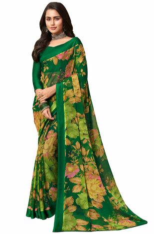 MGC Chiffon Green colour saree with blouse piece SP974