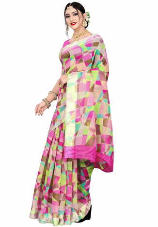 MGC Linen Multi Colour saree with blouse Piece  SP259