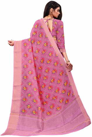 MGC Banarasi Linen Pink coloue sarees with blouse piece SP344