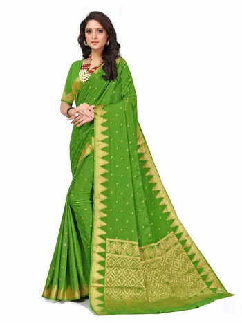 MGC Fancy Rich Pallu Crepe Green Colour Saree With Blouse Piece Sp615