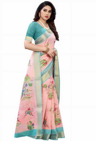 MGC Linen Peach Colour Saree With Blouse Piece Sp589