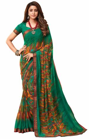 MGC Georgette Green colour saree with blouse piece SP910