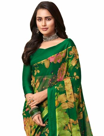 MGC Chiffon Green colour saree with blouse piece SP974