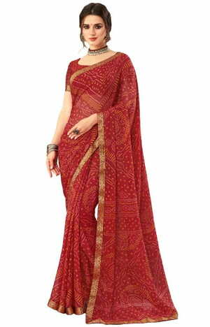 Chiffon Maroon Color Saree With Blouse Piece by MGC