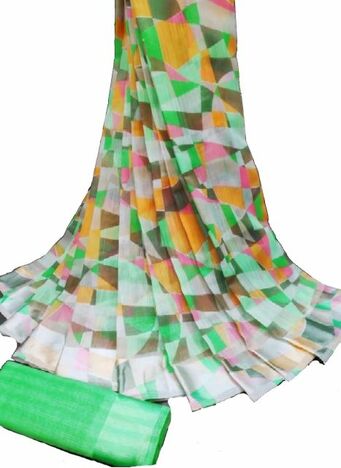 MGC Linen Multi Colour saree with blouse Piece  SP258