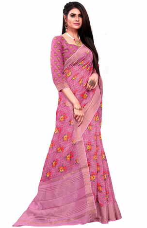MGC Banarasi Linen Pink coloue sarees with blouse piece SP344