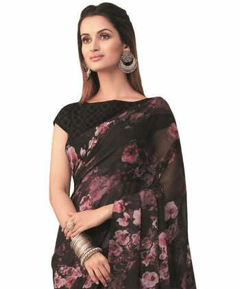 Georgette Black Color Saree With Blouse Piece by MGC