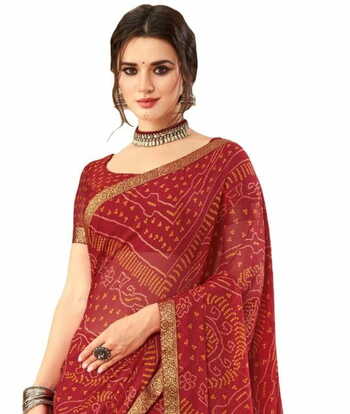 Chiffon Maroon Color Saree With Blouse Piece by MGC